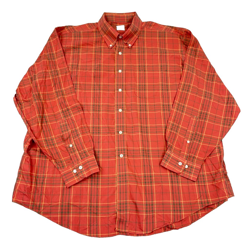 Brooks Brothers Shirt‎ Men XXL 2XL Orange Plaid Button Up Dress 346 Casual Adult